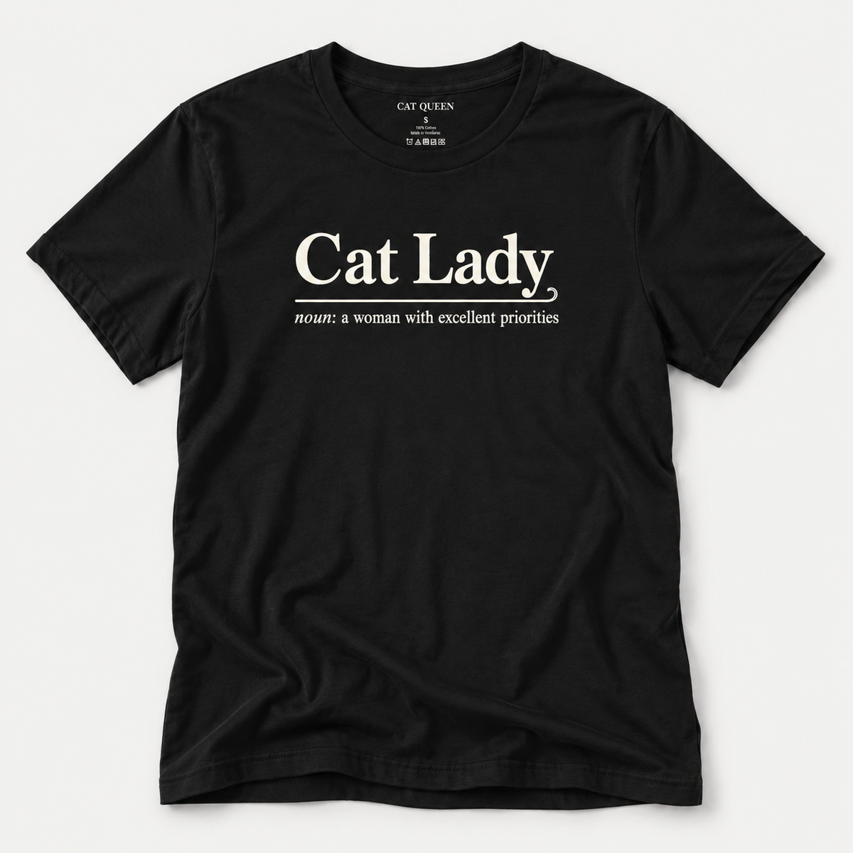Cat Lady T-Shirt in Black with Cat Lady dictionary-style design.
