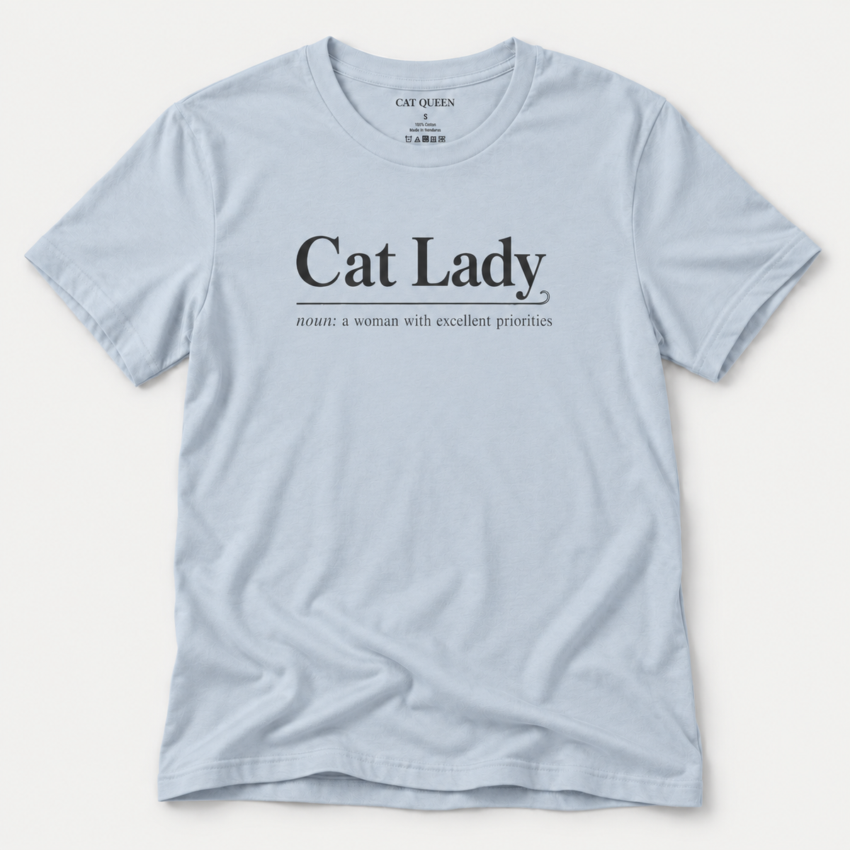 Cat Lady T-Shirt in Light Blue with Cat Lady dictionary-style design.