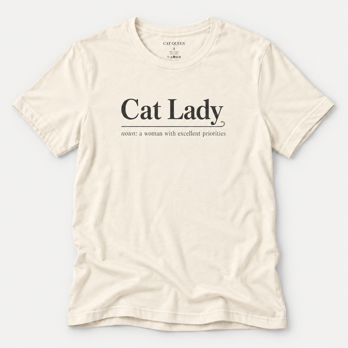 Cat Lady T-Shirt in Natural with Cat Lady dictionary-style design.