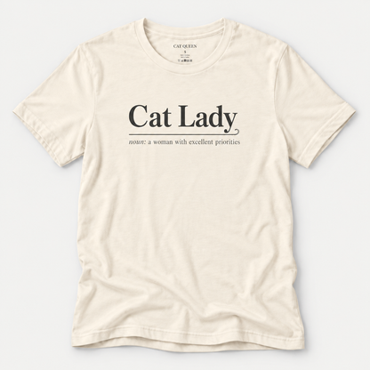 Cat Lady T-Shirt in Natural with Cat Lady dictionary-style design.