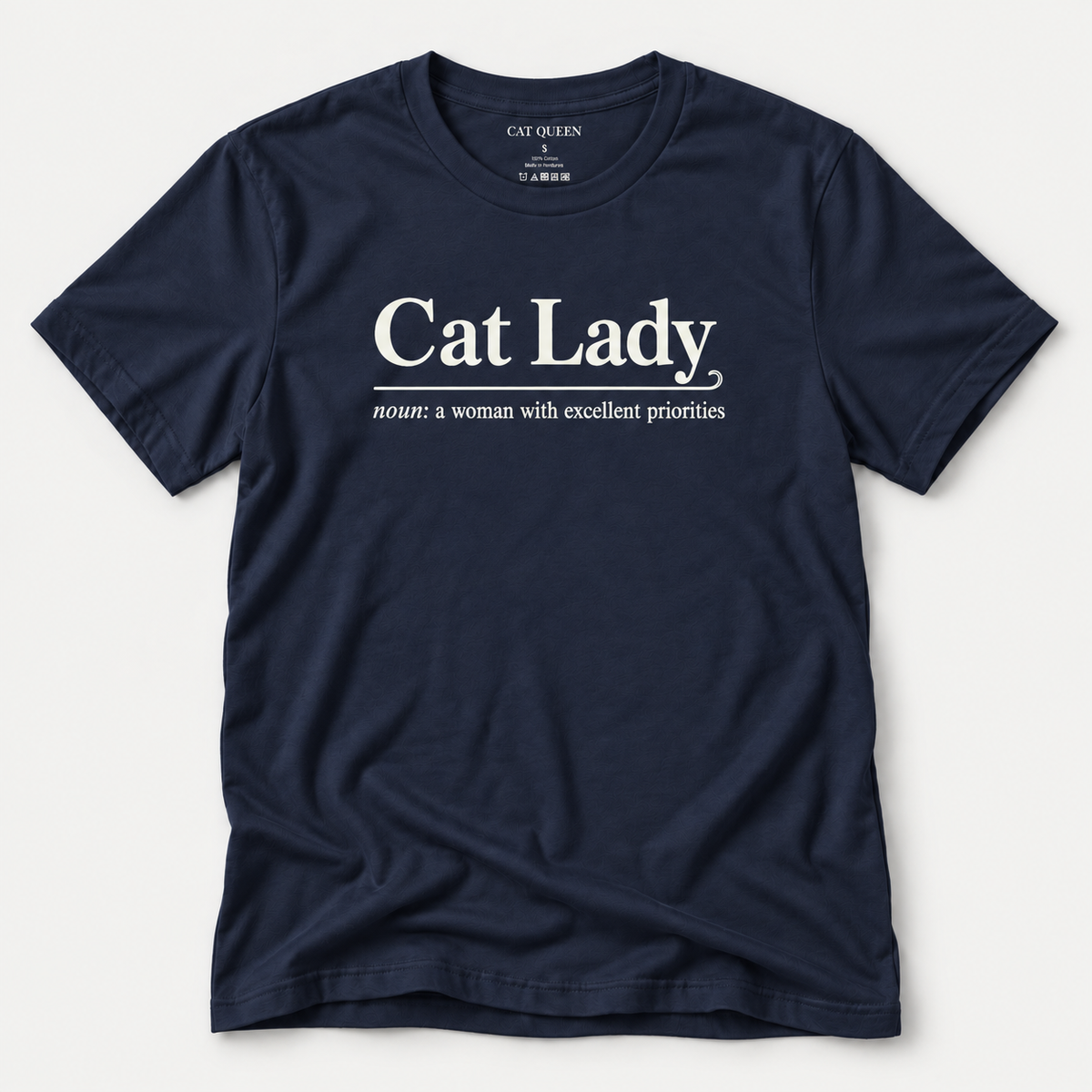 Cat Lady T-Shirt in Navy with Cat Lady dictionary-style design.