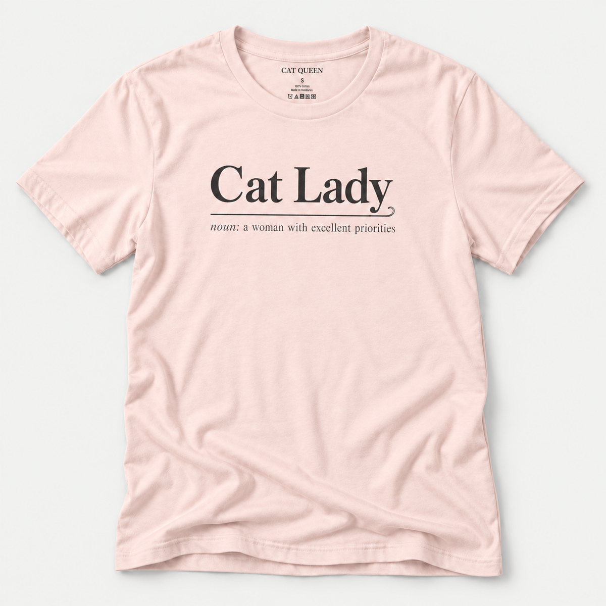 Cat Lady T-Shirt in Soft Pink with Cat Lady dictionary-style design.
