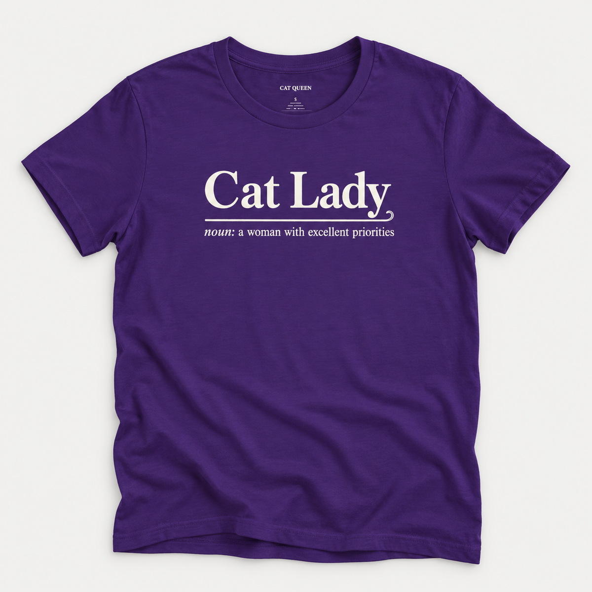 Cat Lady T-Shirt in Team Purple with Cat Lady dictionary-style design.
