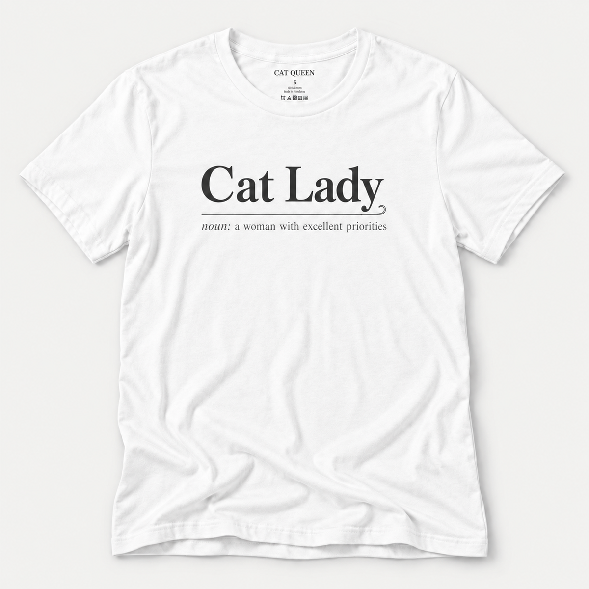 Cat Lady T-Shirt in White with Cat Lady dictionary-style design.