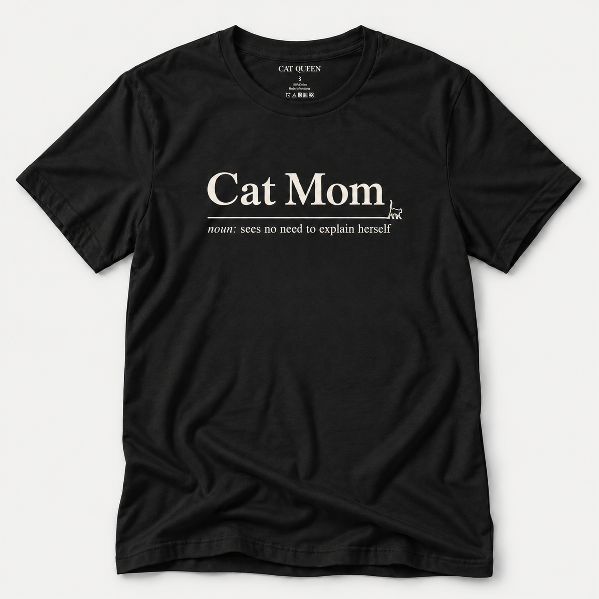 Cat Mom T-Shirt in Black with Cat Mom dictionary-style design.