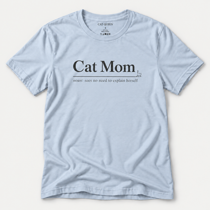Cat Mom T-Shirt in Light Blue with Cat Mom dictionary-style design.