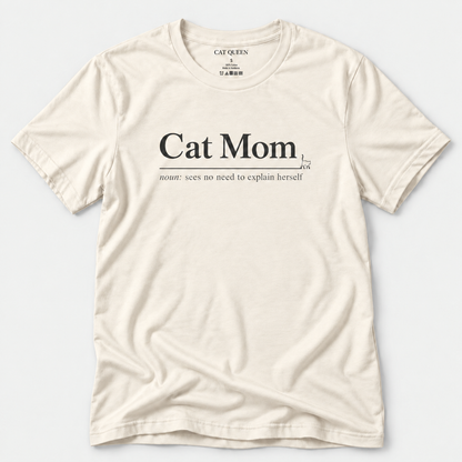 Cat Mom T-Shirt in Natural with Cat Mom dictionary-style design.