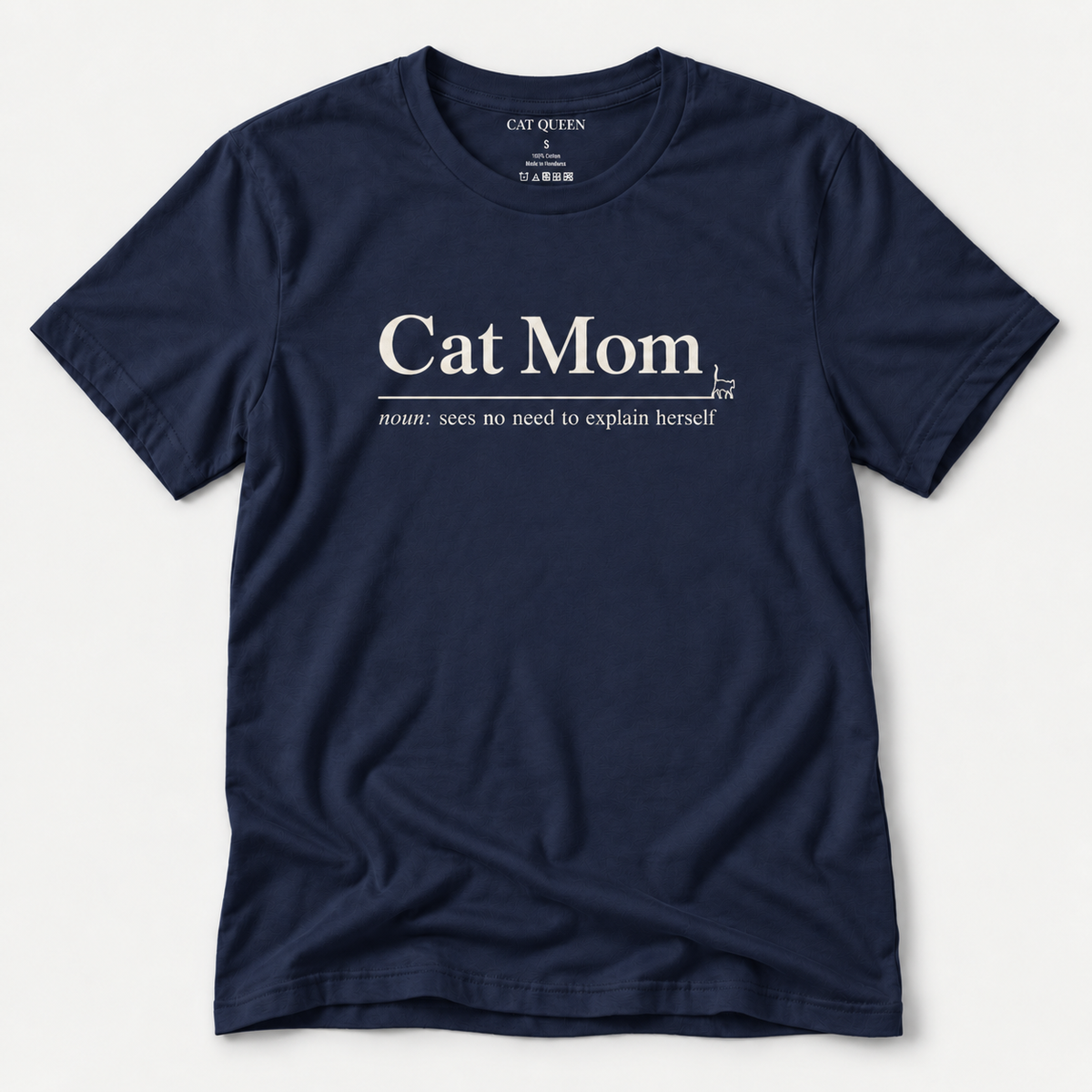 Cat Mom T-Shirt in Navy with Cat Mom dictionary-style design.
