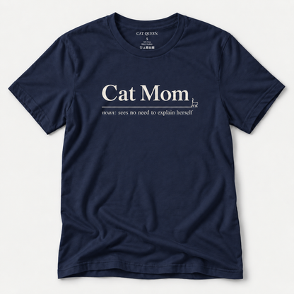 Cat Mom T-Shirt in Navy with Cat Mom dictionary-style design.