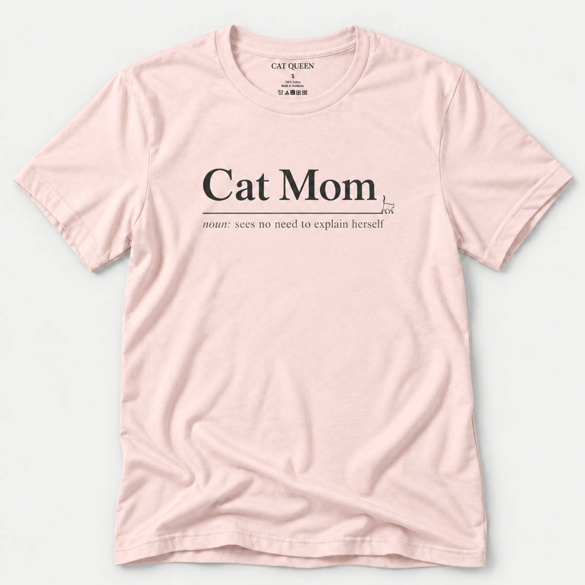 Cat Mom T-Shirt in Soft Pink with Cat Mom dictionary-style design.