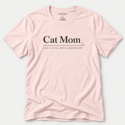 Cat Mom T-Shirt in Soft Pink with Cat Mom dictionary-style design.