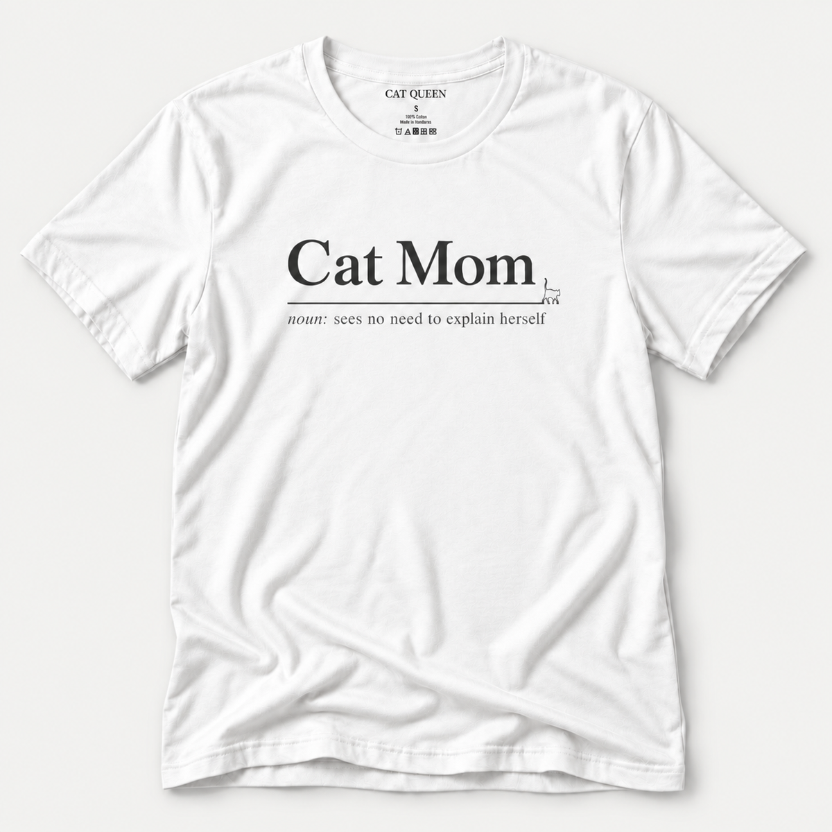 Cat Mom T-Shirt in White with Cat Mom dictionary-style design.