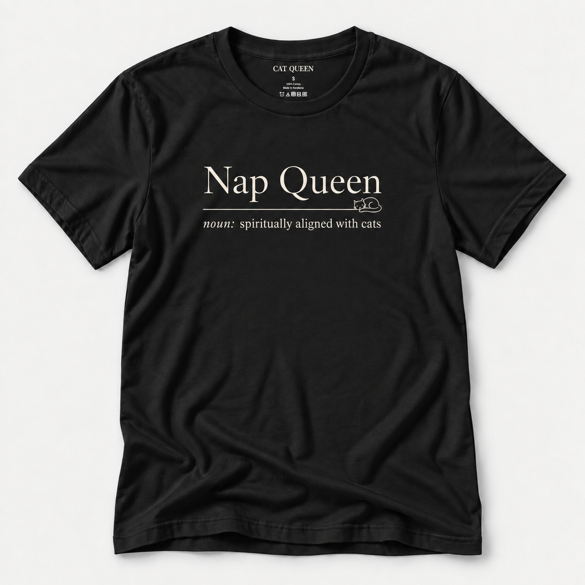 Nap Queen T-Shirt in Black with Nap Queen dictionary-style design.