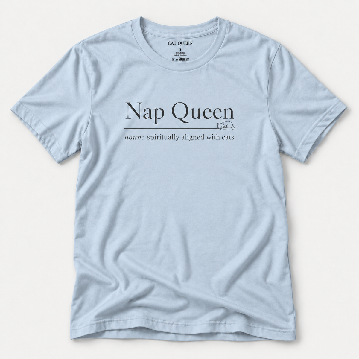 Nap Queen T-Shirt in Light Blue with Nap Queen dictionary-style design.