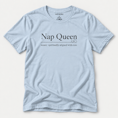 Nap Queen T-Shirt in Light Blue with Nap Queen dictionary-style design.