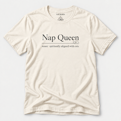Nap Queen T-Shirt in Natural with Nap Queen dictionary-style design.
