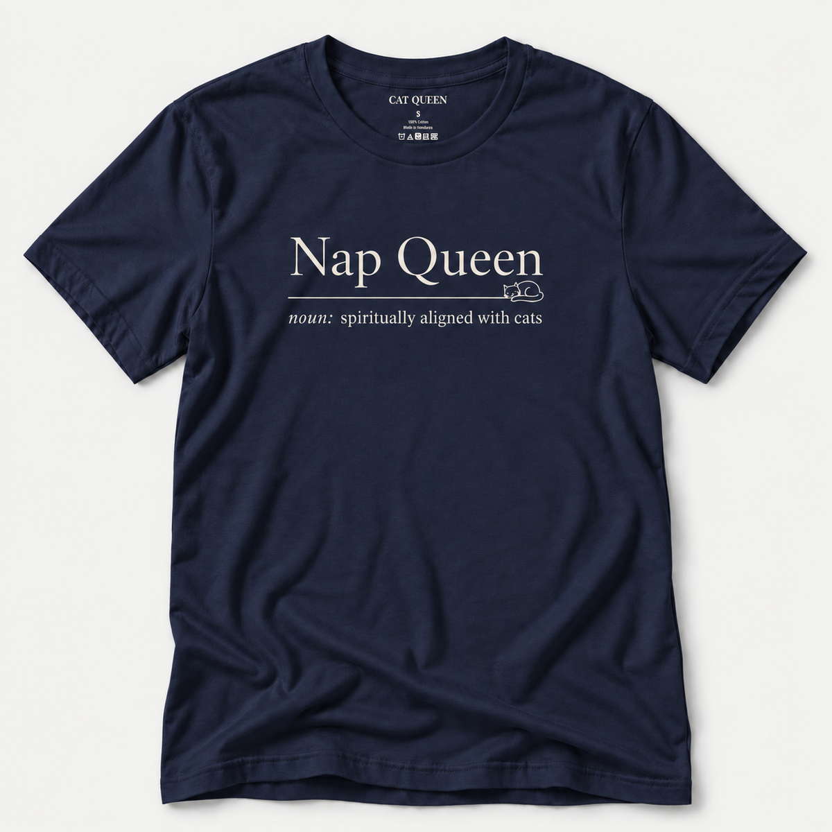 Nap Queen T-Shirt in Navy with Nap Queen dictionary-style design.