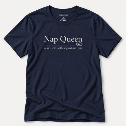 Nap Queen T-Shirt in Navy with Nap Queen dictionary-style design.