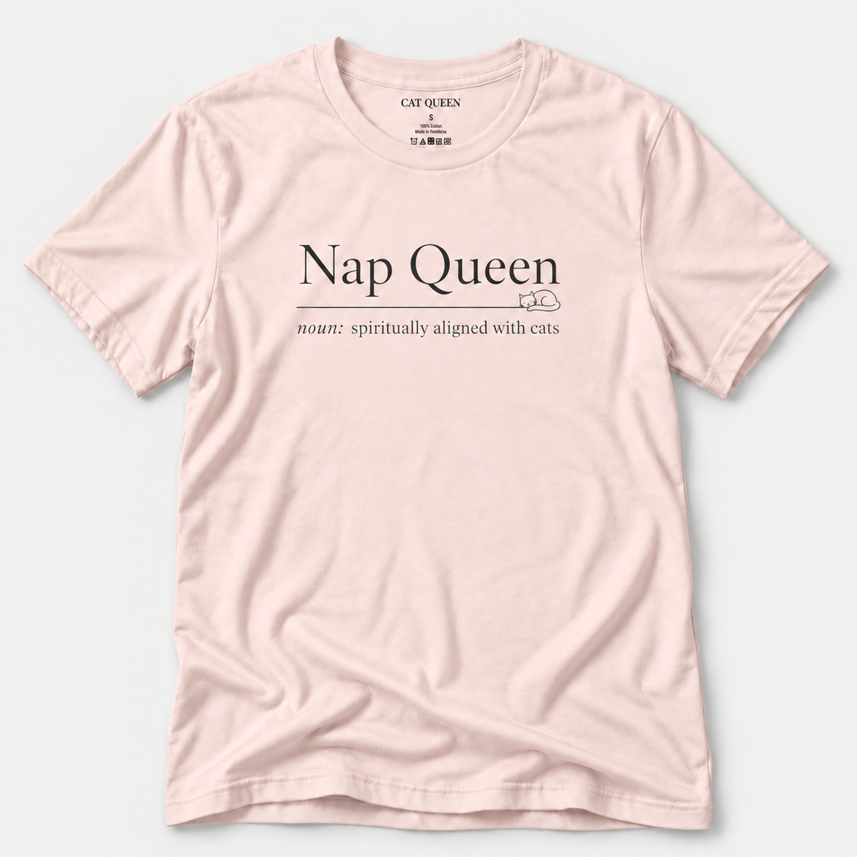 Nap Queen T-Shirt in Soft Pink with Nap Queen dictionary-style design.