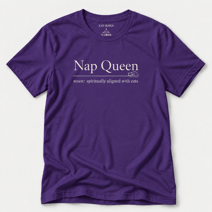 Nap Queen T-Shirt in Team Purple with Nap Queen dictionary-style design.