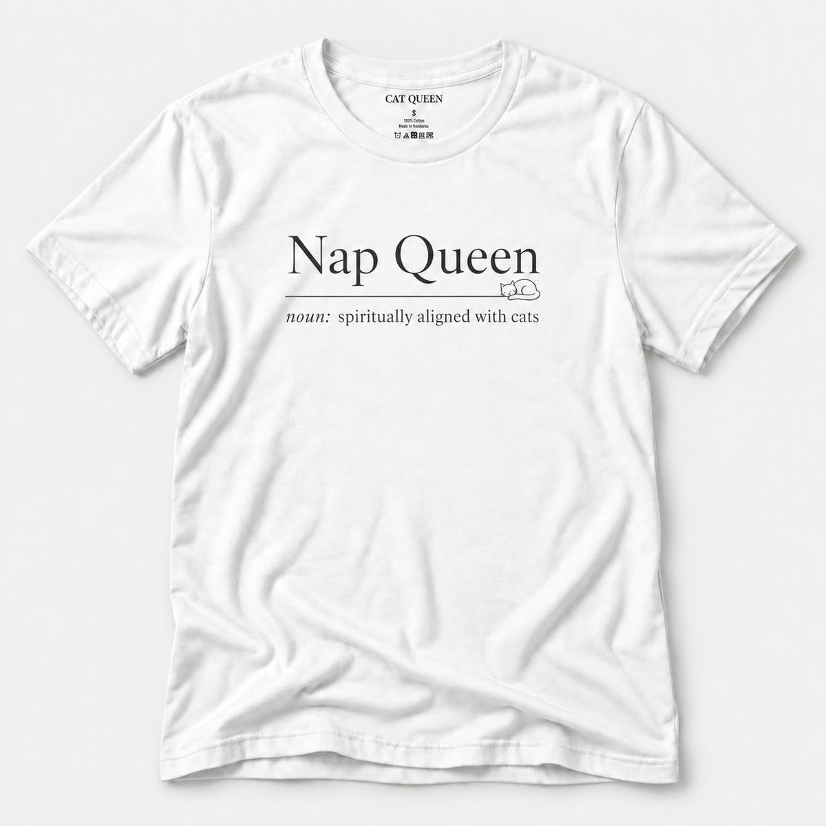 Nap Queen T-Shirt in White with Nap Queen dictionary-style design.