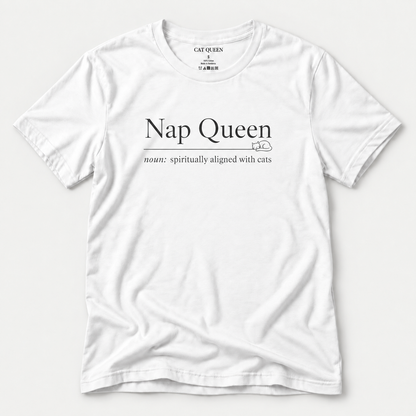 Nap Queen T-Shirt in White with Nap Queen dictionary-style design.