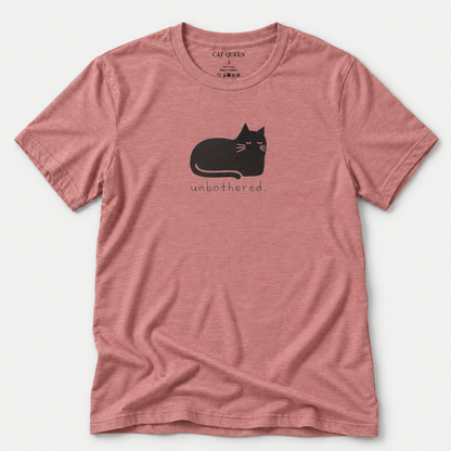 Unbothered T-Shirt in Heather Mauve with cat silhouette with whiskers.