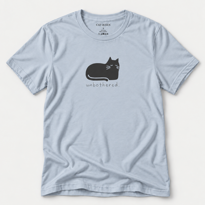 Unbothered T-Shirt in Light Blue with cat silhouette with whiskers.