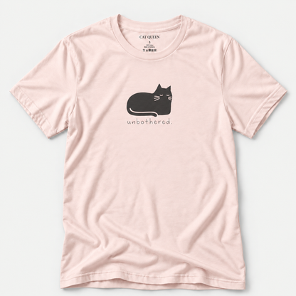 Unbothered T-Shirt in Soft Pink with cat silhouette with whiskers.